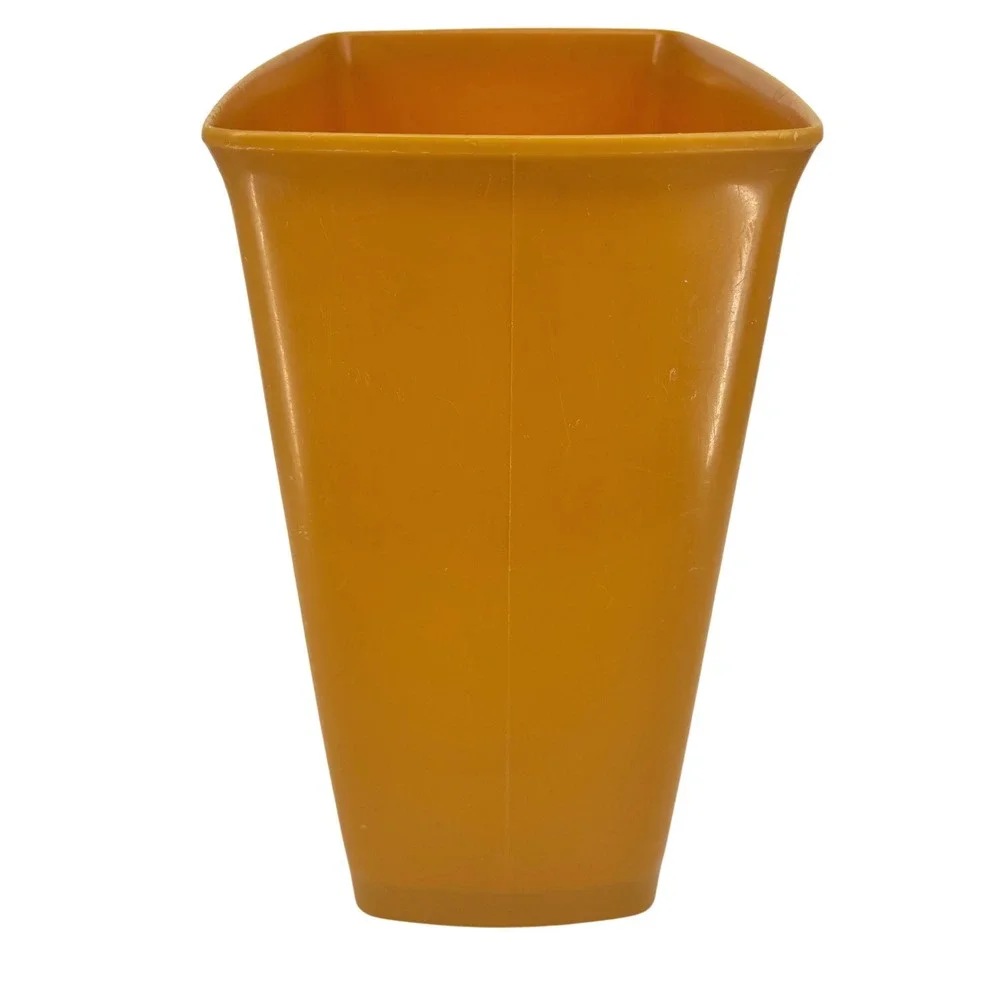 Vintage Mustard Yellow Floral Plastic Wastebasket Retro 70s Trash Can 12.5 in